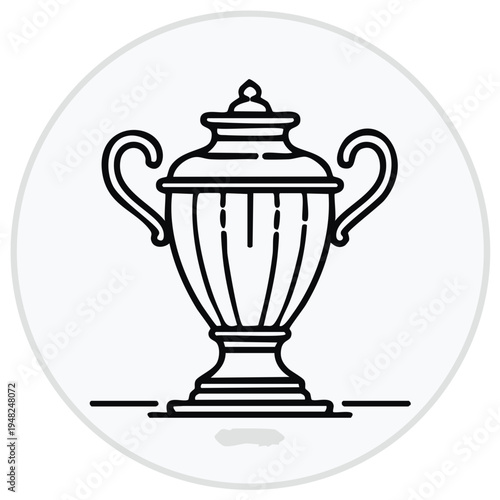 Elegant outline illustration of a decorative urn or vase with handles and lid
