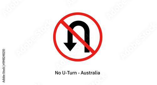 Red circular prohibitory road sign graphic indicating 'No U-Turn'. This vector symbol promotes traffic safety, guiding drivers to prevent dangerous maneuvers and maintain orderly flow