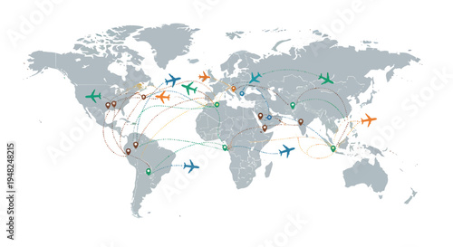 Dynamic global air travel network map illustrating interconnected international flight routes, logistics, and seamless connections across continents for modern business and leisure journeys