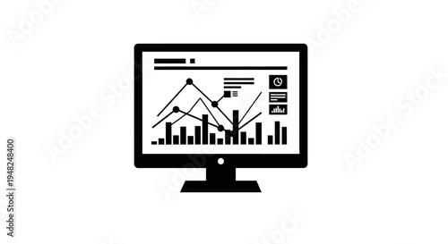 Computer Screen Displaying Financial Data Charts and Graphs.