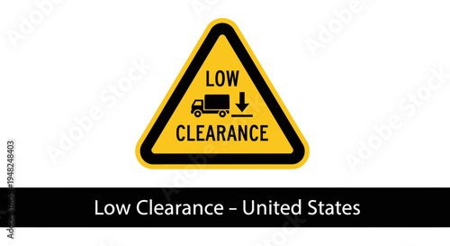 Essential yellow triangular warning sign indicating low clearance for vehicles, crucial for road safety and preventing overhead collisions on roads and bridges
