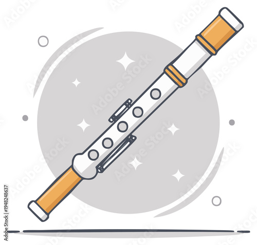 Stylized Illustration of a Musical Instrument Clarinet Flute with Keys and Golden Sections
