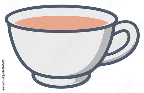 Cup of Tea Illustration, Drink, Beverage, Tea Time, Hot Drink, Simple Flat Design, Cartoon Style, Cup Icon, Cafe Menu, Tea Party Invitation, Pinkish Brown Liquid