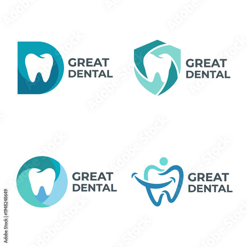 This image presents a variety of dental logos incorporating tooth symbols, perfect for dental services showcasing professionalism, care, and oral health-focused branding options.