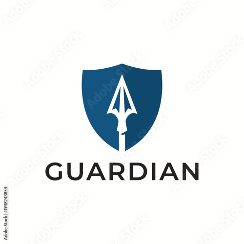 Bold logo design featuring a shield and spear, symbolizing strength and protection, ideal for security companies or services focused on safety and defense.