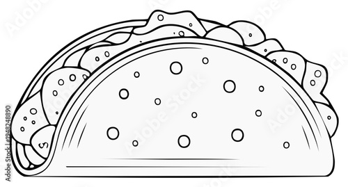 Hand drawn line art of a traditional taco with filling