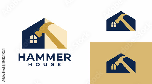 This logo features a hammer and a house, symbolizing construction and craftsmanship, creatively integrated to represent a strong brand identity in the building industry.