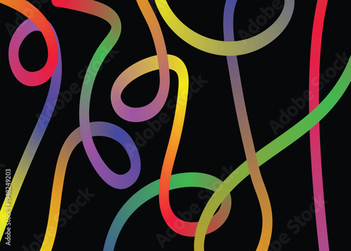 Vibrant multicolored rubber bands on black background