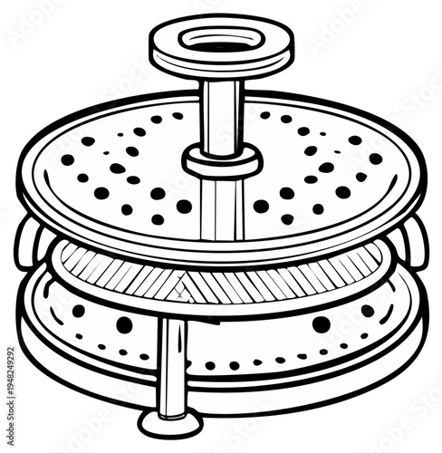Illustration of a French Press Coffee Maker with plunger mechanism and perforated lid