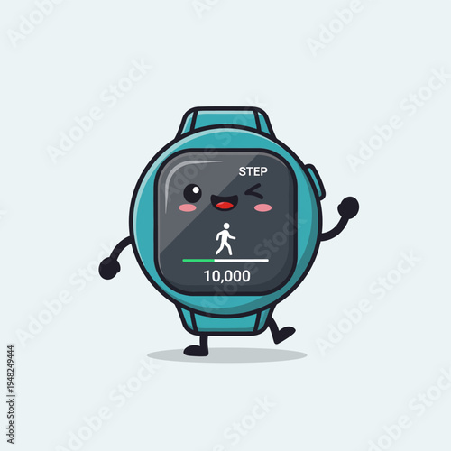 Cartoon Smartwatch Character with Step Counter.