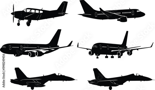 Silhouette illustrations of various aircrafts