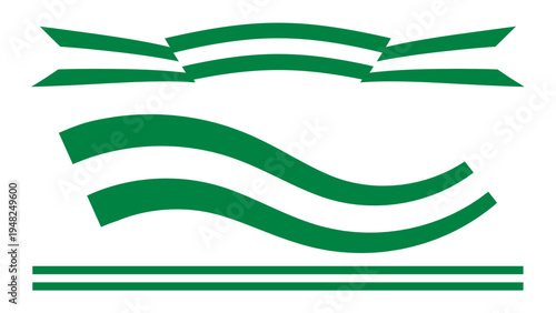 Set of 3 Green and White Ribbon Banner and Wave Line Graphic Elements Vector for Design, Decoration, and Branding