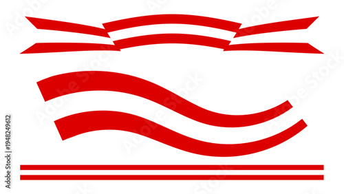 Set of three red and white striped ribbon banners and border elements vector, ideal for patriotic designs, festive decorations, or graphic accents.