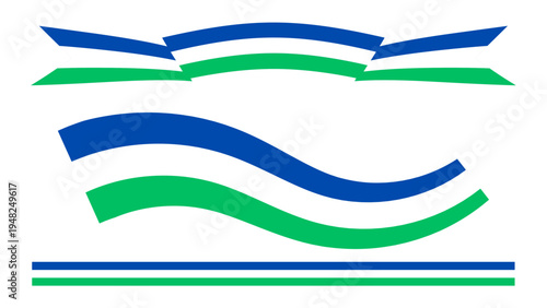 Abstract Wavy Blue, Green, and White Ribbon Banner Vector Set for Modern Graphic Design Elements and Corporate Branding