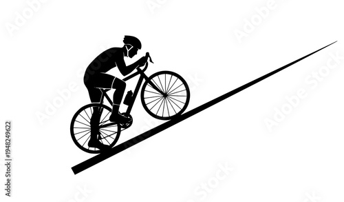 Cyclist climbing steep hill road bicycle silhouette symbolizing determination and overcoming obstacles