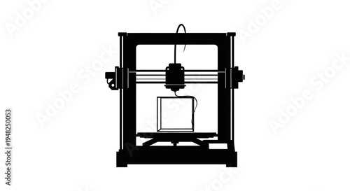Detailed Silhouette of a 3D Printer Creating a Cube.