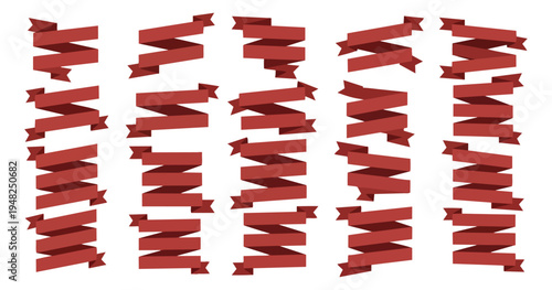 Abstract red ribbon streamers on black background