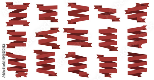 Collection of red ribbon banners on black background