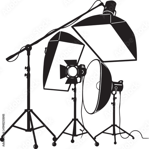 Vector illustration of studio lighting equipment set