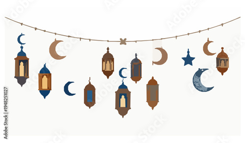 Oriental Ramadan Kareem lantern garland vector illustration