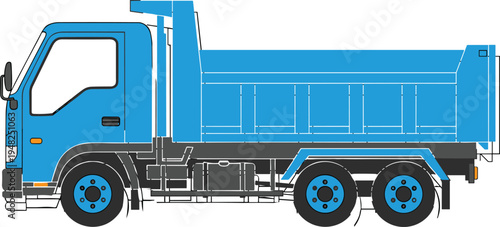Blue dump truck side view vector illustration heavy construction vehicle for cargo transport industrial tipper truck isolated on light background logistics transport design
