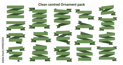 Green ribbon banners set on black background for graphic design elements