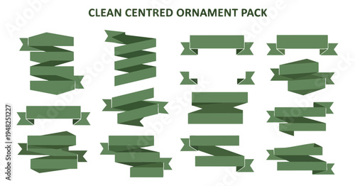 Green ribbon banners vector set for design elements
