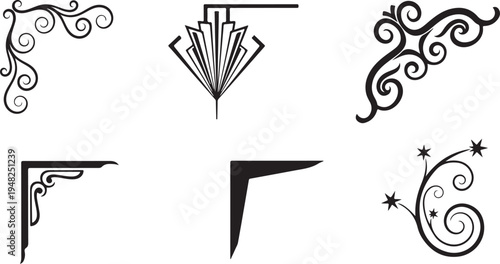 Set of 6 black corner border design elements vector