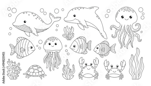 Underwater scene with sea creatures and plants