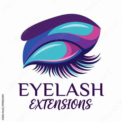 An artistic representation of a colorful eye showcasing eyelash extensions, designed to attract attention and convey elegance, beauty, and confidence in personal grooming.