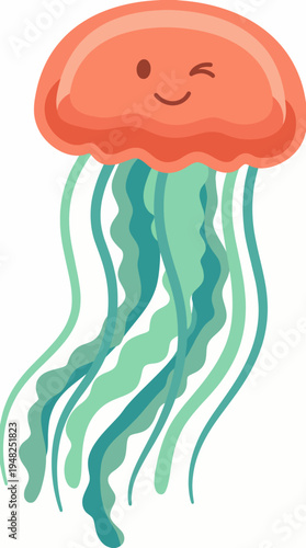 A charming and colorful jellyfish character with a playful expression captures attention, perfect for branding related to children’s products or aquatic themes and fun.