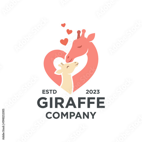 This charming illustration captures a heartwarming moment between a mother and baby giraffe, conveying love and affection through a playful heart design.