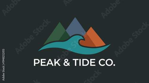 This image showcases a modern logo featuring stylized mountains and a dynamic wave, representing nature, outdoor activities, and a brand focused on adventure and exploration.