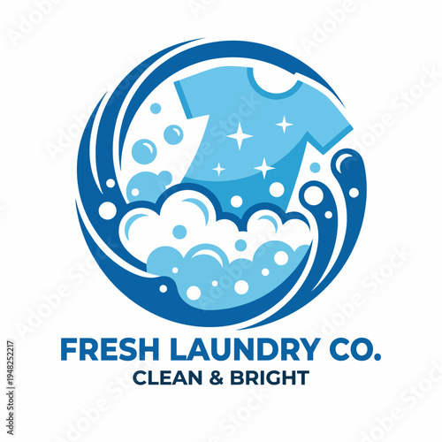 This logo features a clean, beautiful design showcasing fresh laundry elements such as bubbles and shirt, representing cleanliness and excellence in laundry services.