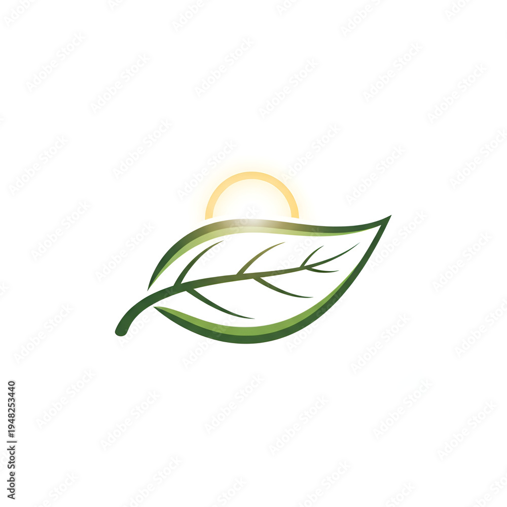 Fototapeta premium Minimalist Glowing Sun and Leaf Logo for Organic Skincare Branding