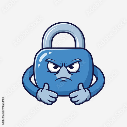 Angry Cartoon Padlock Character with Hands.