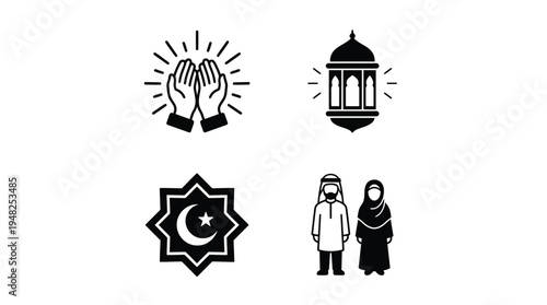 Ramadan and islamic symbols with a couple and a lantern Vector