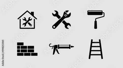 A collection of icons related to home repair and construction Vector