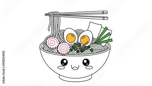 Cartoon ramen noodle bowl with face