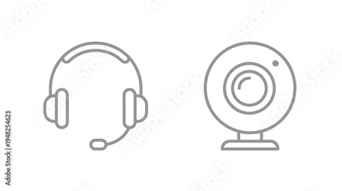 A headset and a webcam are shown side by side Vector