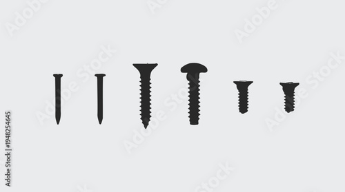 A collection of various screws on a gray background Vector