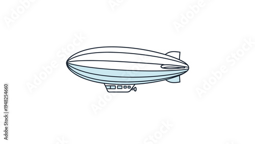 Outline illustration of a classic blimp airship floating in white space representing vintage aviation technology.