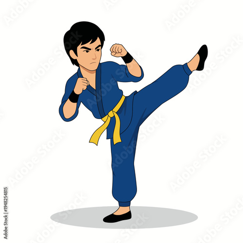 This vibrant illustration showcases a karate expert in motion, emphasizing discipline and skill, making it perfect for martial arts schools or fitness promotions.