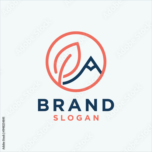This effective logo design combines a mountain and leaf motif, symbolizing adventure and environmental consciousness, ideal for outdoor or natural brands.