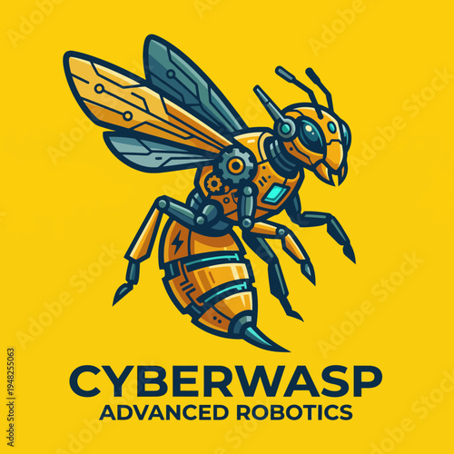 A futuristic cybernetic wasp design represents advanced robotics with mechanical elements, showcasing innovation and creativity in a vibrant and dynamic artistic style.