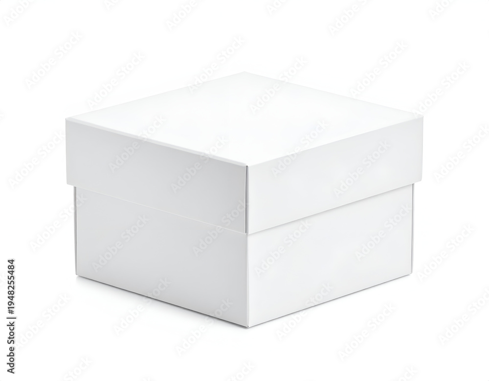 Fototapeta premium Simple white square box with lid, isolated on white background