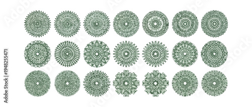 Abstract geometric patterns arrayed against dark background