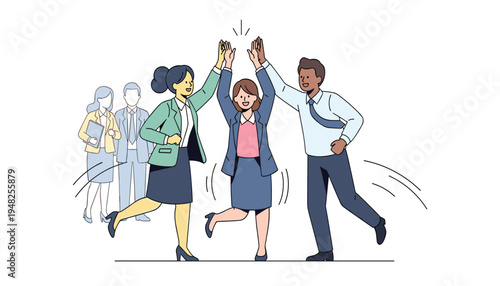 Diverse business team celebrating success with high fives and teamwork