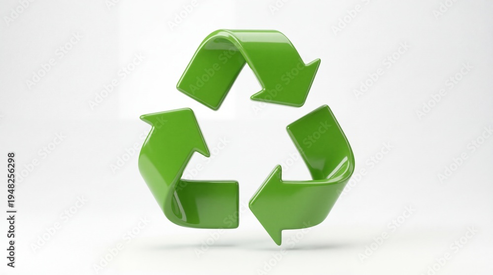 Obraz premium A glossy green three-dimensional recycling symbol representing environmental sustainability efforts