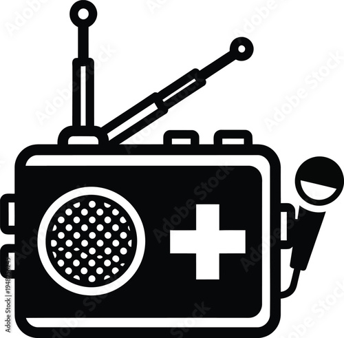 black radio with cross symbol